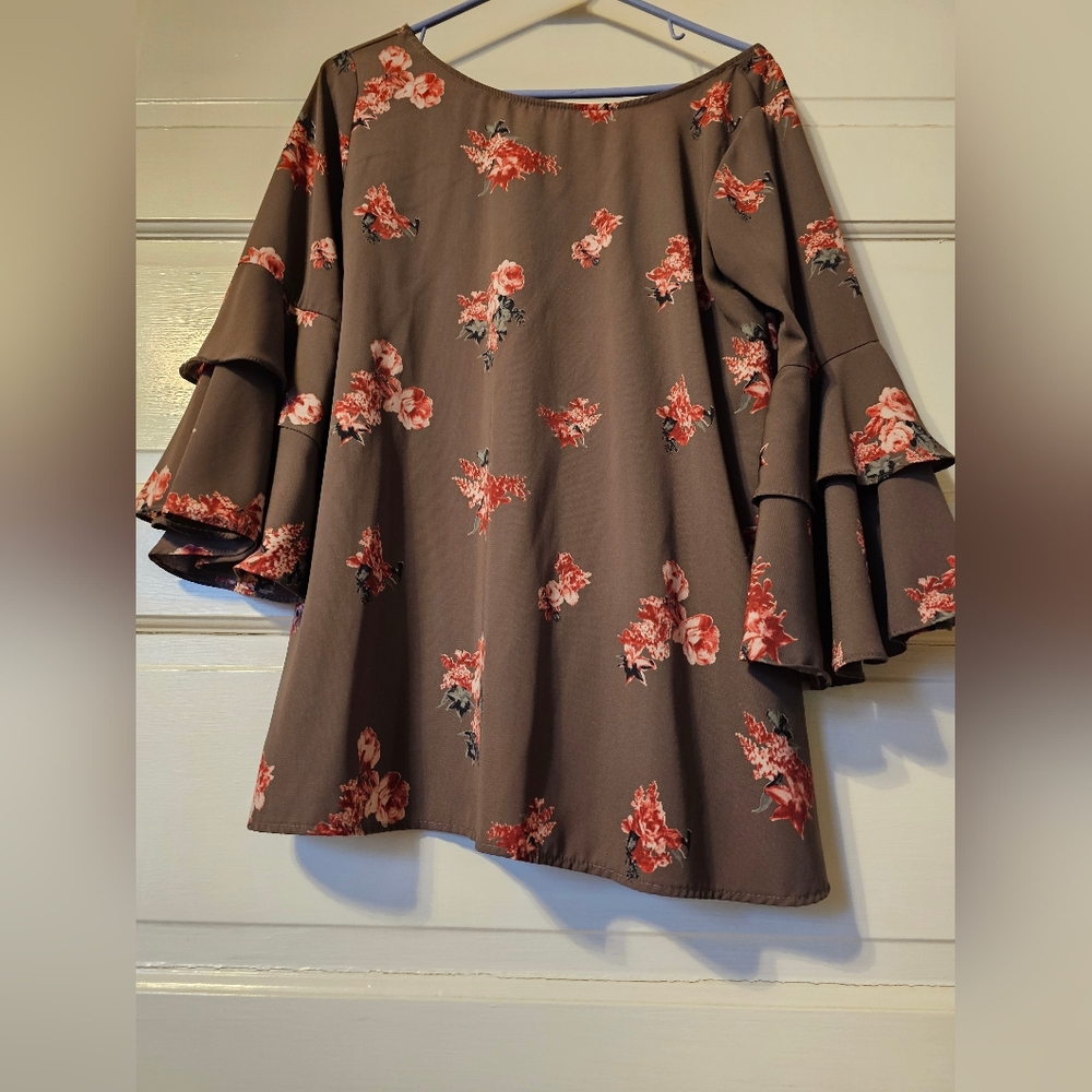1.4.3. Story by Line Up Floral Ruffle 3/4 Sleeve Top XL - Picture 3 of 5